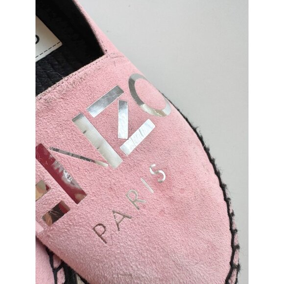 KENZO Paris Rose Clair Pink Suede Silver Logo Espadrille Flats, Size 36 - Picture 10 of 16